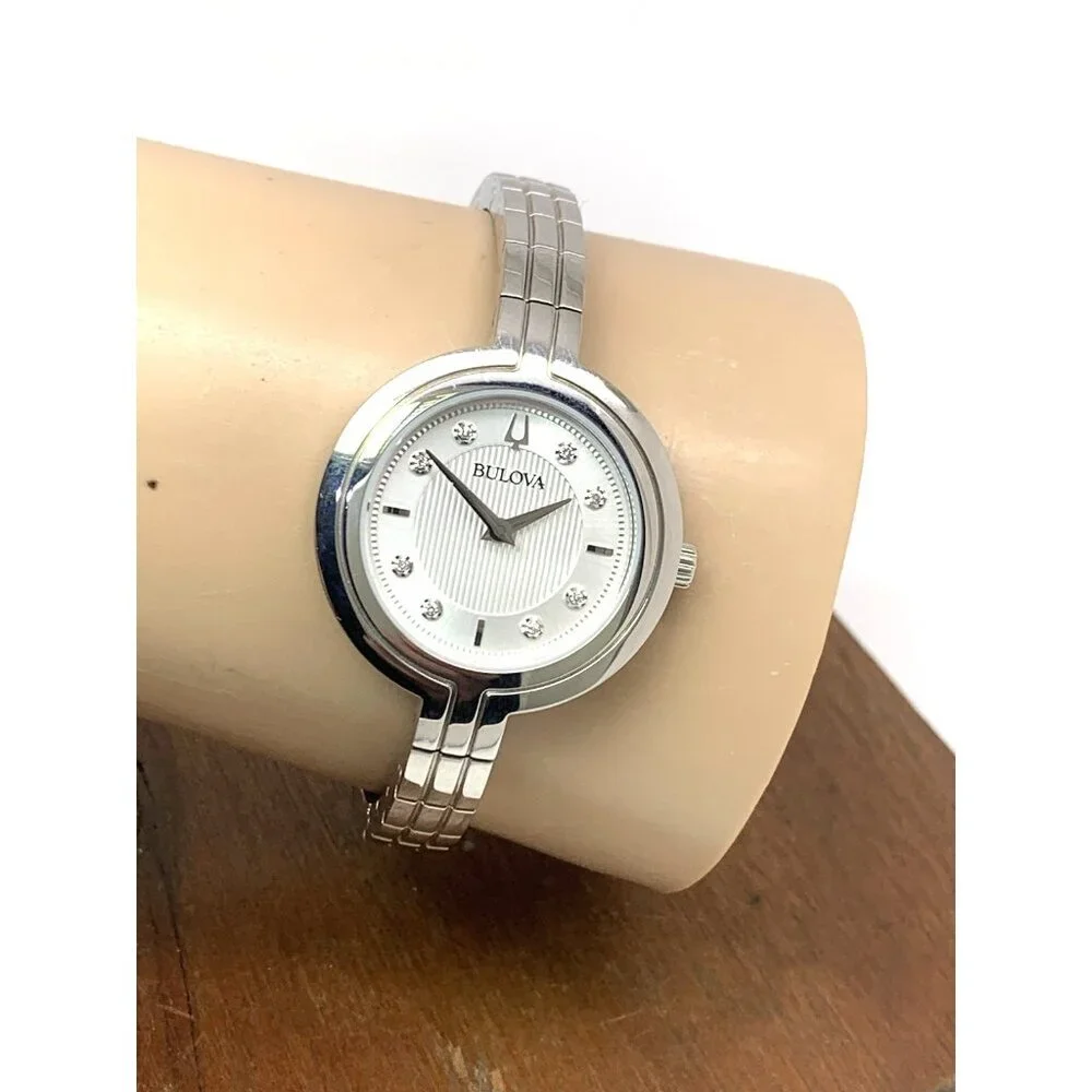 Bulova Women's Watch 96P214 Quartz Diamond Silver Dial Bangle Steel 30mm